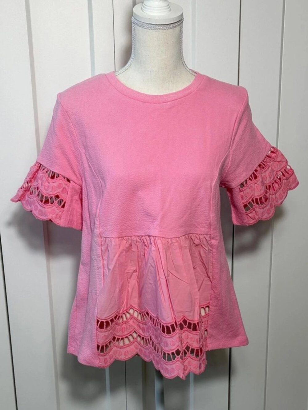 English Factory Pink Lace Trim Women Top Large